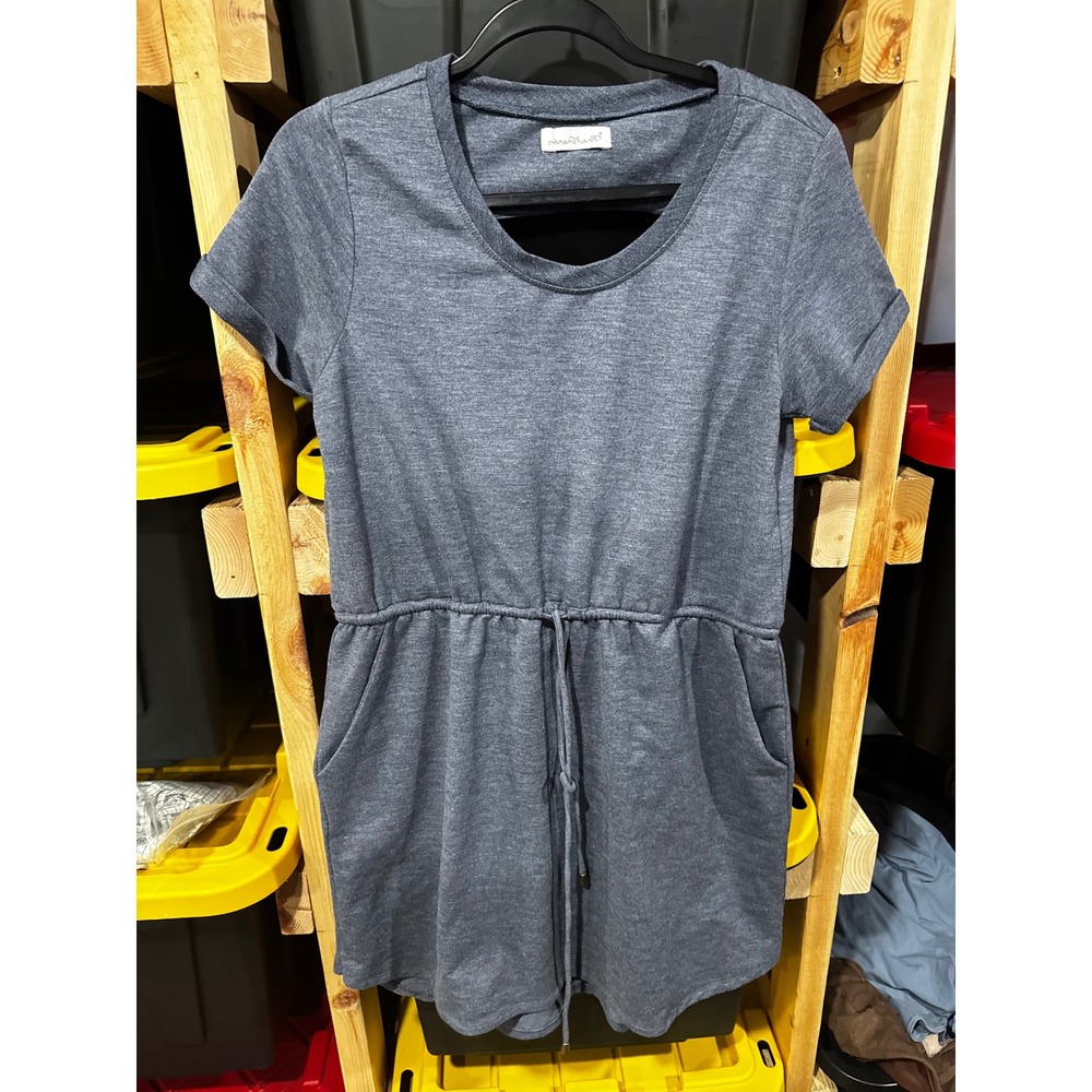 Keren Hart Womens Short Sleeve Knit Dress Heather Gray Drawstring Waist Cutout M
